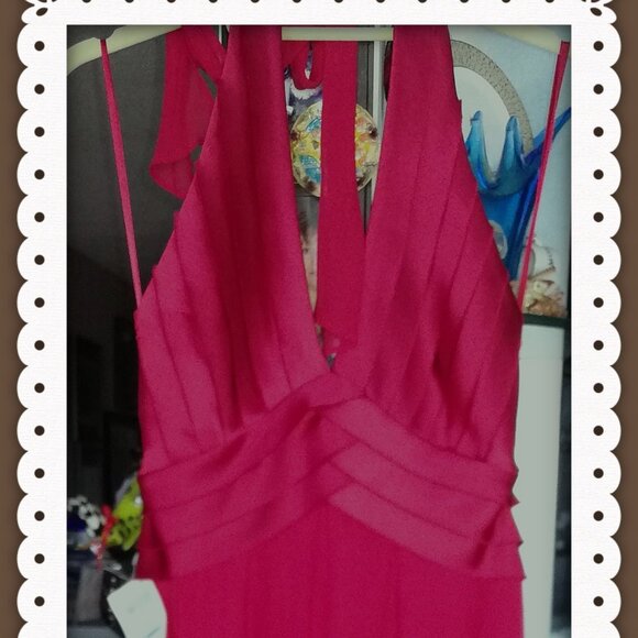 BCBGMAXAZRIA Silk Red Halter Ruffles Dress  Size 4 NEW with TAGS - Picture 1 of 15